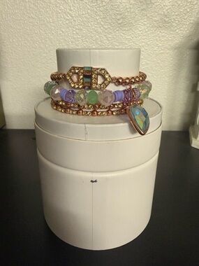 Pastel Multi-Strand Beaded Bracelet with Gold-Tone Accents